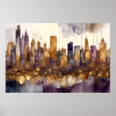 Abstrakte Aquarellmalerei Gold Citycape 3:2 Poster (Vorne)