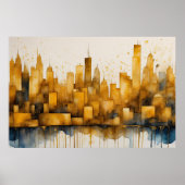Abstrakte Aquarellmalerei Gold Citycape 3:2 Poster (Vorne)