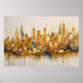 Abstrakte Aquarellmalerei Gold Citycape 3:2 Poster (Vorne)