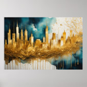Abstrakte Aquarellmalerei Gold Citycape 3:2 Poster (Vorne)