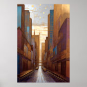 Abstrakte Aquarellmalerei Gold Citycape 3:2 Poster (Vorne)