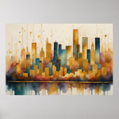 Abstrakte Aquarellmalerei Gold Citycape 3:2 Poster (Vorne)