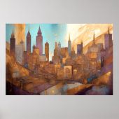 Abstrakte Aquarellmalerei Gold Citycape 3:2 Poster (Vorne)