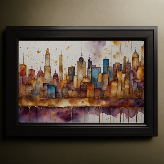 Abstrakte Aquarellmalerei Gold Citycape 3:2 Poster