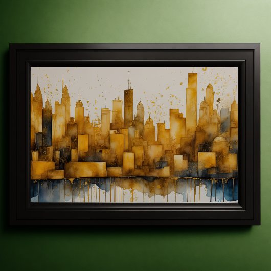 Abstrakte Aquarellmalerei Gold Citycape 3:2 Poster