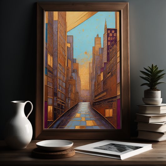 Abstrakte Aquarellmalerei Gold Citycape 3:2 Poster