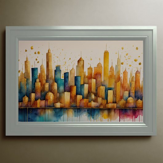 Abstrakte Aquarellmalerei Gold Citycape 3:2 Poster