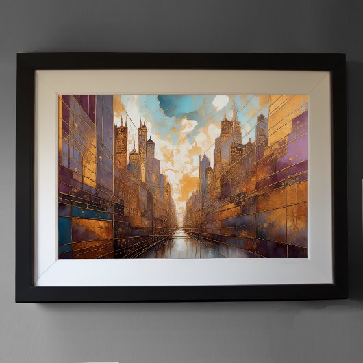 Abstrakte Aquarellmalerei Gold Citycape 3:2 Poster