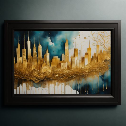 Abstrakte Aquarellmalerei Gold Citycape 3:2 Poster