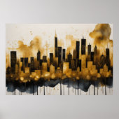 Abstrakte Aquarellmalerei Gold Citycape 3:2 Poster (Vorne)