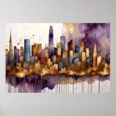 Abstrakte Aquarellmalerei Gold Citycape 3:2 Poster (Vorne)