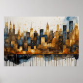 Abstrakte Aquarellmalerei Gold Citycape 3:2 Poster (Vorne)
