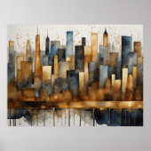 Abstrakte Aquarellmalerei Gold Citycape 4:3 Poster (Vorne)