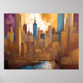 Abstrakte Aquarellmalerei Gold Citycape 4:3 Poster (Vorne)