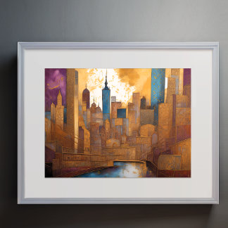 Abstrakte Aquarellmalerei Gold Citycape 4:3 Poster