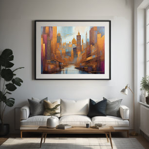 Abstrakte Aquarellmalerei Gold Citycape 4:3 Poster