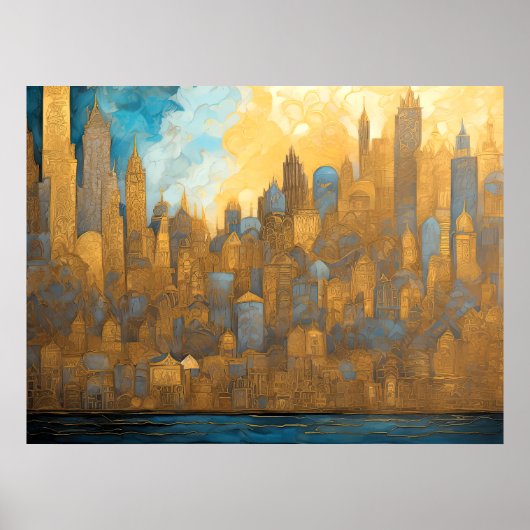 Abstrakte Aquarellmalerei Gold Citycape 4:3 Poster (Vorne)