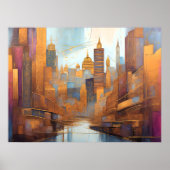 Abstrakte Aquarellmalerei Gold Citycape 4:3 Poster (Vorne)