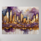 Abstrakte Aquarellmalerei Gold Citycape 4:3 Poster (Vorne)