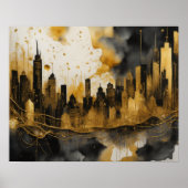 Abstrakte Aquarellmalerei Gold Citycape 5:4 Poster (Vorne)