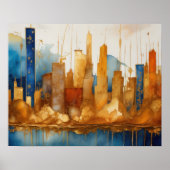 Abstrakte Aquarellmalerei Gold Citycape 5:4 Poster (Vorne)