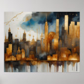 Abstrakte Aquarellmalerei Gold Citycape 5:4 Poster (Vorne)