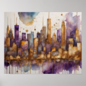 Abstrakte Aquarellmalerei Gold Citycape 5:4 Poster (Vorne)