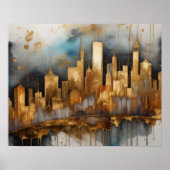 Abstrakte Aquarellmalerei Gold Citycape 5:4 Poster (Vorne)