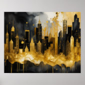 Abstrakte Aquarellmalerei Gold Citycape 5:4 Poster (Vorne)