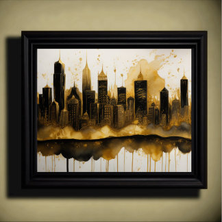 Abstrakte Aquarellmalerei Gold Citycape 5:4 Poster