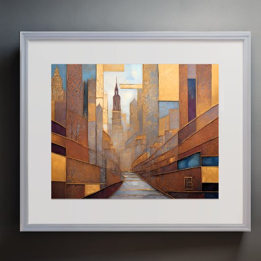 Abstrakte Aquarellmalerei Gold Citycape 5:4 Poster