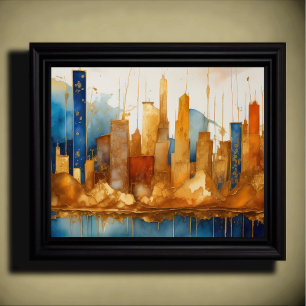 Abstrakte Aquarellmalerei Gold Citycape 5:4 Poster