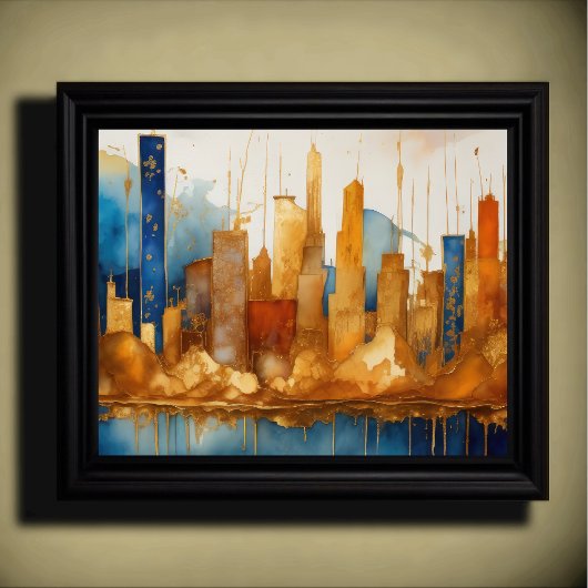 Abstrakte Aquarellmalerei Gold Citycape 5:4 Poster