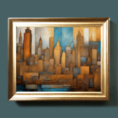 Abstrakte Aquarellmalerei Gold Citycape 5:4 Poster