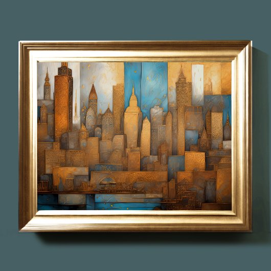 Abstrakte Aquarellmalerei Gold Citycape 5:4 Poster