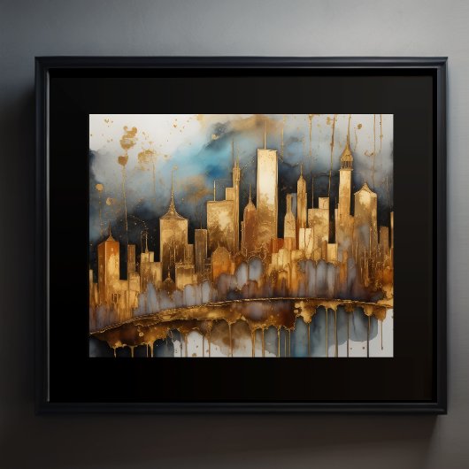 Abstrakte Aquarellmalerei Gold Citycape 5:4 Poster