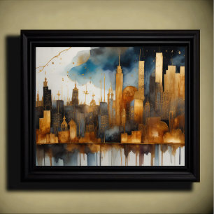Abstrakte Aquarellmalerei Gold Citycape 5:4 Poster