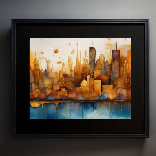 Abstrakte Aquarellmalerei Gold Citycape 5:4 Poster
