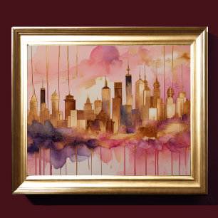 Abstrakte Aquarellmalerei Gold Citycape 5:4 Poster