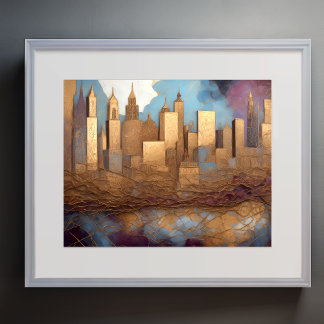 Abstrakte Aquarellmalerei Gold Citycape 5:4 Poster