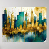 Abstrakte Aquarellmalerei Gold Citycape 5:4 Poster (Vorne)