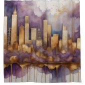 Abstrakte Aquarellmalerei Gold Citycape Duschvorhang (Vorderseite)