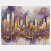 Abstrakte Aquarellmalerei Gold Citycape Lila Fleecedecke (Vorderseite (Horizontal))