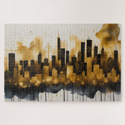 Abstrakte Aquarellmalerei Gold Citycape Puzzle (Horizontal)