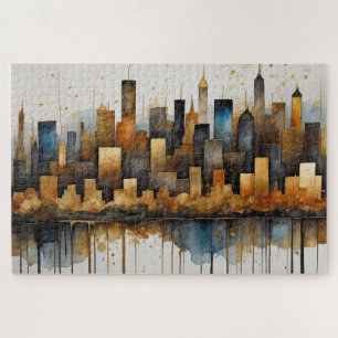 Abstrakte Aquarellmalerei Gold Citycape Puzzle
