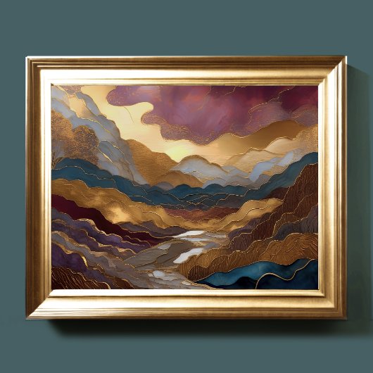 Abstrakte Aquarellmalerei Gold Lila Blue II Poster