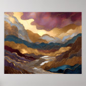 Abstrakte Aquarellmalerei Gold Lila Blue II Poster (Vorne)