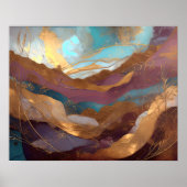 Abstrakte Aquarellmalerei Gold Lila Blue Poster (Vorne)