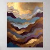 Abstrakte Aquarellmalerei Gold Lila Blue Poster (Vorne)