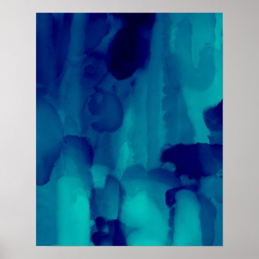 Abstrakte Aquarellmalerei mit blauem Neon Poster (Vorne)